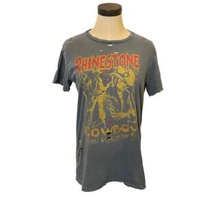 Country Deep Rhinestone Cowboy Distressed Tee T-Shirt size S